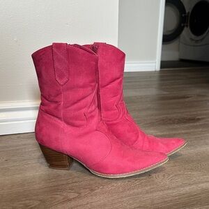 Pink Suede Cowboy Boots